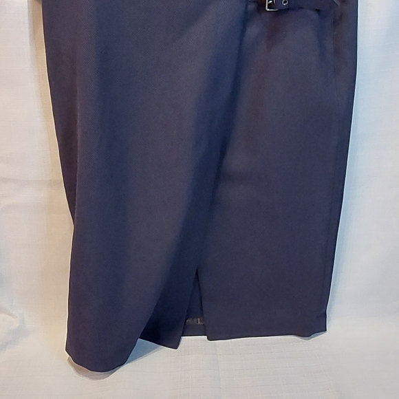 Worthington midi, sz 8, wrap navy blue skirt with 5 buckle design on waist side - Picture 2 of 6